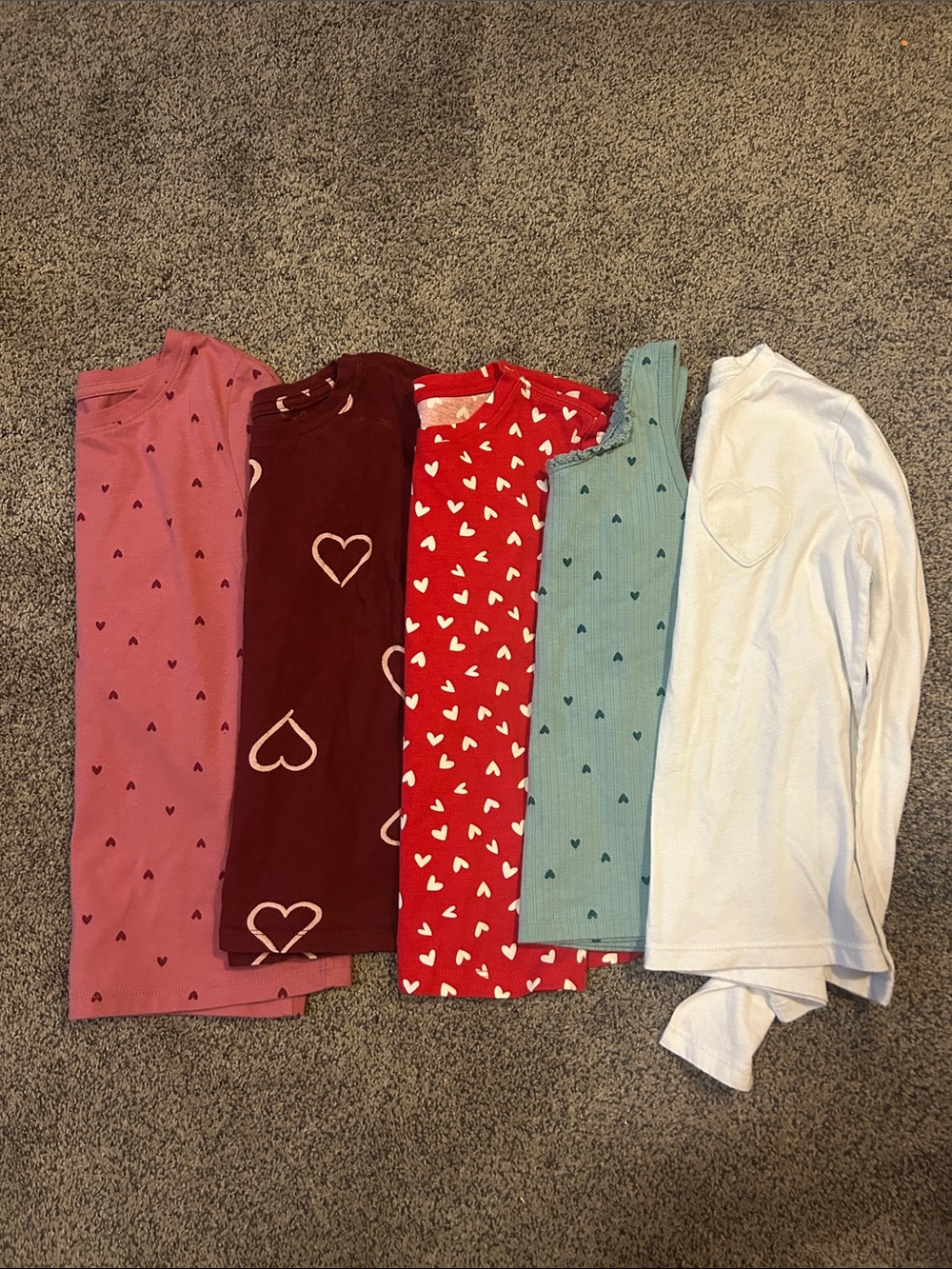 Kids Heart-Print Pajama Tops (5) - Pink, Burgundy, Red, Teal, White